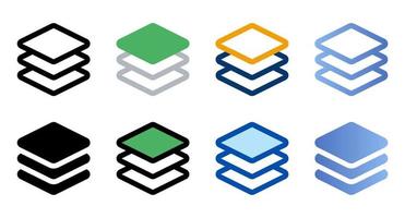 Layers icons in different style. Layers icons. Different style icons set. Vector illustration