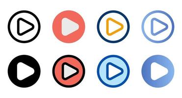 Play button icons in different style. Play button icons. Different style icons set. Vector illustration