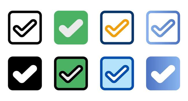 Checkbox icons in different style. Checkbox icons. Different style icons set. Vector illustration
