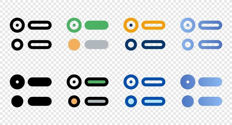 Radio button icons in different style. Radio button icons. Different style icons set. Vector illustration