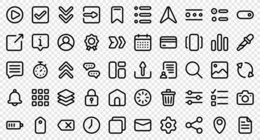 Basic user interface essential set. Set line outline icons. User interface symbols. Vector illustration