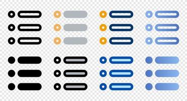 List icons in different style. List icons. Different style icons set. Vector illustration