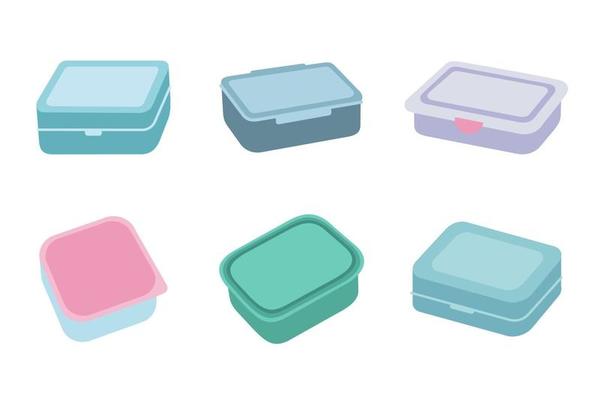 Reusable lunch Boxes set. Sustainable lifestyle, zero waste, ecological concept. Vector illustration in cartoon style. Recycling, waste management, ecology, sustainability.