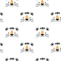 Cute scandinavian seamless pattern with little Tiger muzzle in doodle style. Vector illustration - cartoon tiger.