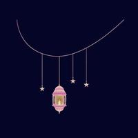 hanging oriental ramadhan lantern lamp with candle light inside and hanging stars and crescent moon graphic vector element decoration