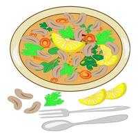 The national dish of Asia .A plate of ready-made food. Poster menu advertising restaurant east. vector
