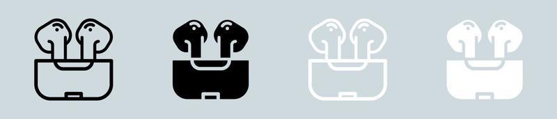 Earbuds icon set in black and white. Wireless earphones signs vector illustration.