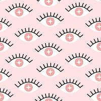Mystical y2k retro astrological eyes seamless pattern on pink background. Witchcraft style concept. vector