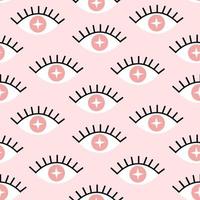 Mystical y2k retro astrological eyes seamless pattern on pink background. Witchcraft style concept. vector