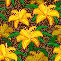 Vector seamless floral pattern with tiger lillies and leopard texture.