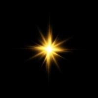 Golden star. The effect of glow and rays of light, glowing lights, sun. vector