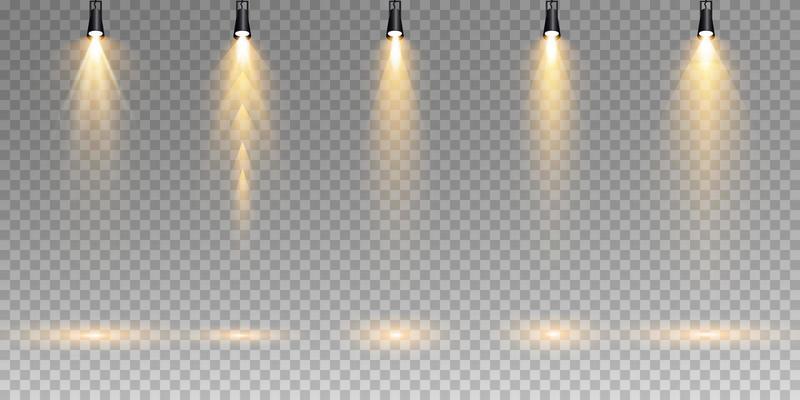 Vector golden Spotlights. Scene. Light Effects. Glow light effect.