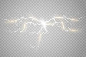 Lightning magical and bright light effect. Thunderstorm with lightning vector