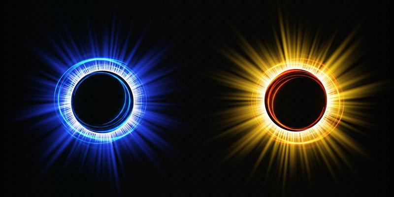 Glow light effect with white and blue and yellow sparks shining with special light. White glowing light. Starlight from rays. The sun is illuminated. Bright beautiful star. Sun light.