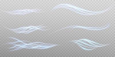 Abstract light lines of movement and speed in blue. Light everyday glowing effect. semicircular wave, light trail curve swirl vector