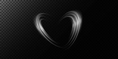 Abstract white light lines of movement and speed in the shape of heart. Glow light effect. vector