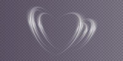 Abstract white light lines of movement and speed in the shape of heart. Glow light effect. vector