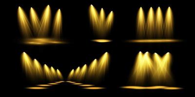 Vector golden Spotlights. Scene. Light Effects. Glow light effect.