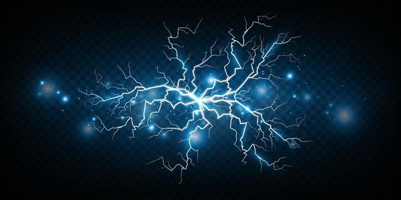 Lightning magical and bright light effect. Thunderstorm with lightning