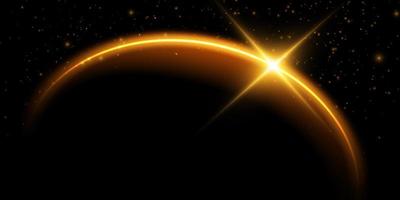 The edge of a golden solar eclipse on a black background. Golden eclipse for product advertising, natural phenomena, horror concept and others. vector