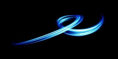 Abstract light lines of movement and speed in blue. Light everyday glowing effect. semicircular wave, light trail curve swirl vector