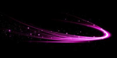 Abstract light lines of movement and speed with purple color sparkles. Light everyday glowing effect. semicircular wave, light trail curve swirl, car headlights, incandescent optical fiber. vector