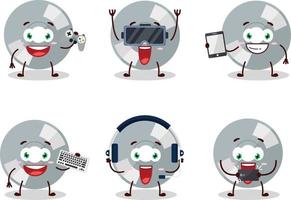 Compact disk cartoon character are playing games with various cute emoticons vector