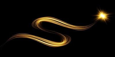 Luminous gold lines of speed. Light glowing effect. Abstract motion lines. Light trail wave, fire path trace line vector