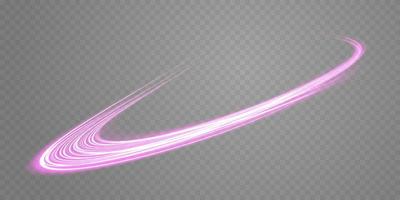 Abstract light lines of movement and speed in purple. Light everyday glowing effect. semicircular wave, light trail curve swirl vector