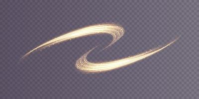 Luminous gold lines of speed. Light glowing effect. Abstract motion lines. Light trail wave, fire path trace line vector