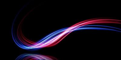 Abstract light lines of movement and speed in blue and red. Light everyday glowing effect. semicircular wave, light trail curve swirl vector