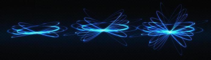 Blue glowing shiny spiral lines effect vector background. EPS10. Abstract light speed motion effect. Shiny wavy trail. Light painting. Light trail.