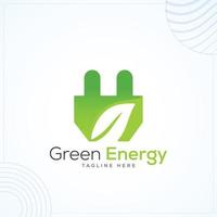 Green Energy Plug Leaf Logo Template In Modern Creative Minimal Style Vector Design