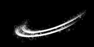 Abstract light lines of movement and speed with white color glitters. Light everyday glowing effect. semicircular wave, light trail curve swirl vector