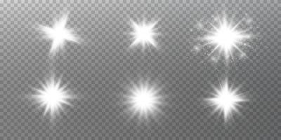 blanco estrella, en un negro fondo, el efecto de resplandor y rayos de luz, brillante luces, Dom. vector. vector