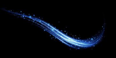 Abstract light lines of movement and speed in blue. Light everyday glowing effect. semicircular wave, light trail curve swirl vector