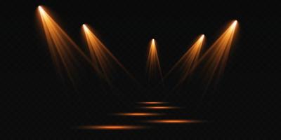 Vector golden Spotlights. Scene. Light Effects. Glow light effect.