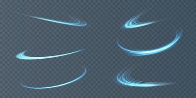 Abstract light lines of movement and speed in blue. Light everyday glowing effect. semicircular wave, light trail curve swirl vector