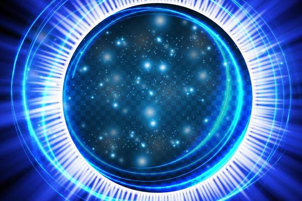Glow light effect with white and blue sparks shining with special light. White glowing light. Starlight from rays. The sun is illuminated. Bright beautiful star. Sun light.