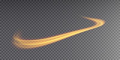 Abstract light lines of motion and speed in golden color. Light everyday glowing effect. semicircular wave, light trail curve swirl vector