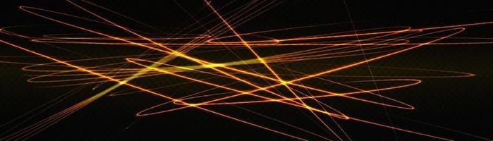 Luminous gold lines of speed. Light glowing effect. Abstract motion lines. Light trail wave, fire path trace line, car lights, optic fiber and incandescence curve twirl vector