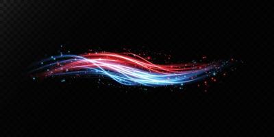 Abstract light lines of movement and speed in blue and red. Light everyday glowing effect. semicircular wave, light trail curve swirl vector