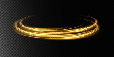 Magic golden sparks on a dark background. Mystical speed stripes, glitter effect. Shine of cosmic rays. Neon lines of speed and fast wind. Glow effect, powerful energy. vector