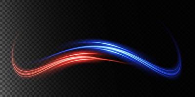 Abstract light lines of movement and speed in blue and red. Light everyday glowing effect. semicircular wave, light trail curve swirl vector