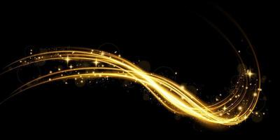 Luminous gold lines of speed. Light glowing effect. Abstract motion lines. Light trail wave, fire path trace line vector