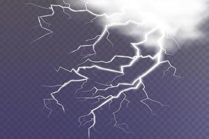 conjunto de relámpago mágico y brillante ligero efecto. tormenta con relámpago y nubes vector ilustración. descarga eléctrico actual. cargar actual. natural fenómenos.