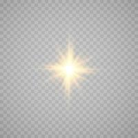 Golden star. The effect of glow and rays of light, glowing lights, sun. vector