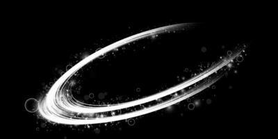 Abstract light lines of movement and speed with white color glitters. Light everyday glowing effect. semicircular wave, light trail curve swirl vector