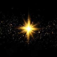 Golden star. The effect of glow and rays of light, glowing lights, sun. vector