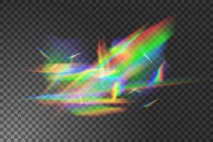 Crystal and jewelry, prism, glare. Rainbow glowing sparkles vector set.Realistic diamond reflection, rainbow light optical effect Colorful collection, bright spectrum glow rays.